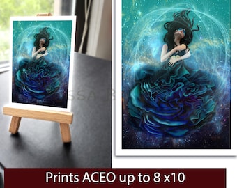 ACEO Art PRINT - small prints - Original art - Green Lady