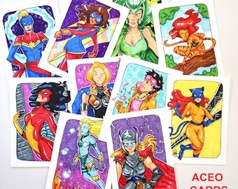 Superheroes ACEO Sketchcards/ Artistscards Original - not prints - Commissions