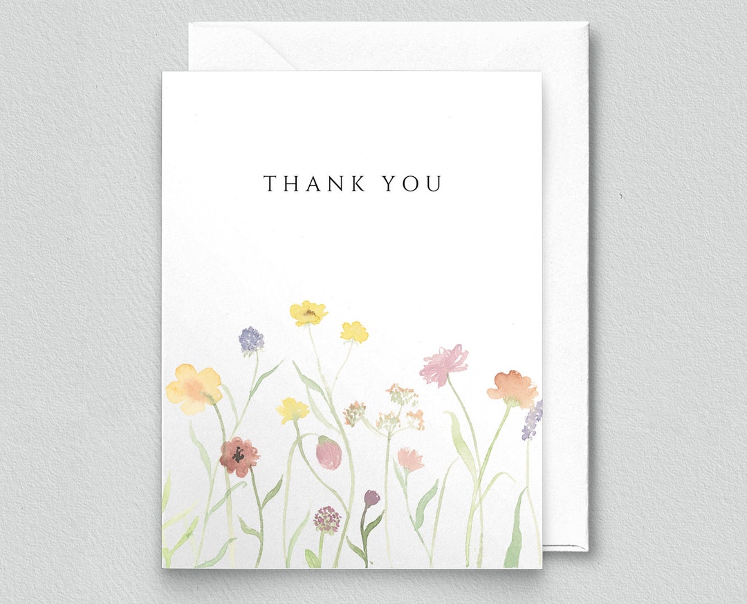 Watercolour Thank You Card Wildflowers - Etsy
