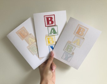 Watercolour Baby Card | Baby Blocks | Baby Shower Card | New Baby Card