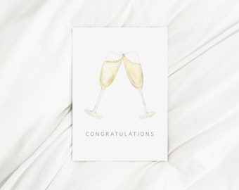 Watercolour Congratulations Card | Handpainted | Champagne Card