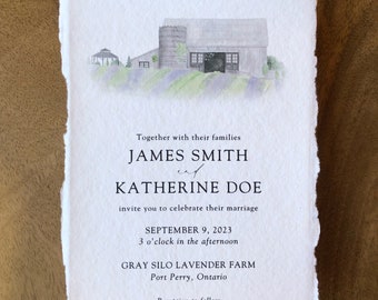 Semi-Custom Handpainted Watercolour Venue Wedding Invitations