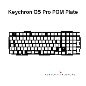 May include: Black and white image of a Keychron Q5 Pro POM plate for a mechanical keyboard. The plate is a blank keyboard layout with all the key positions marked out.