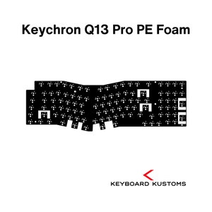 May include: Black and white image of a keyboard foam template for the Keychron Q13 Pro keyboard. The template shows the layout of the keyboard with individual cutouts for each key.