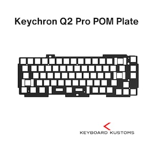 May include: Black Keychron Q2 Pro POM plate for a mechanical keyboard. The plate is made of POM plastic and has a standard layout with 60 keys.