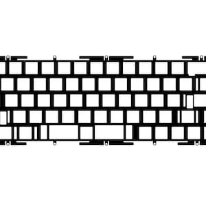May include: Black keyboard plate with key switch cutouts and mounting tabs. The plate is a top-mount style, designed for a mechanical keyboard build. The layout is a 75% design, with a compact form factor.