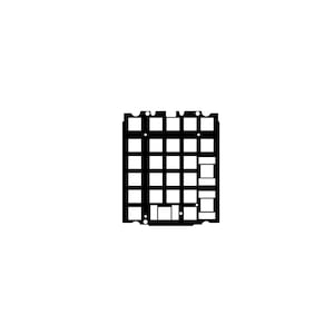 Puede incluir: Rejilla de metal negro con 25 compartimentos cuadrados.