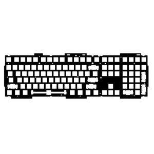 Puede incluir: Teclado blanco y negro con un patrón de cuadrícula. El teclado tiene una fila de teclas que faltan en el medio.