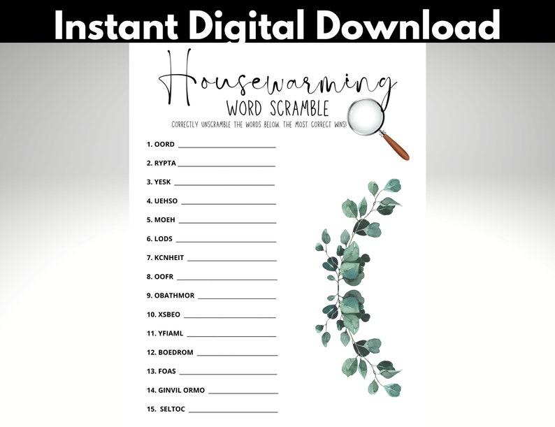 Housewarming Word Scramble, Garden Rustic Theme - Etsy
