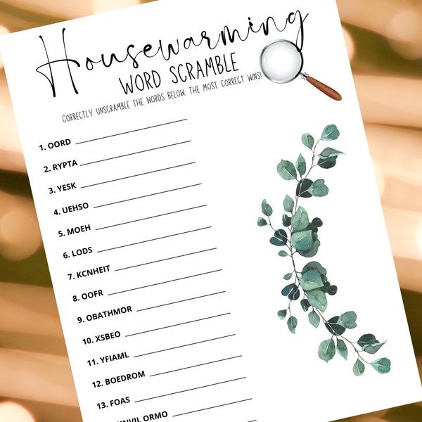 Housewarming Word Scramble, Garden Rustic Theme