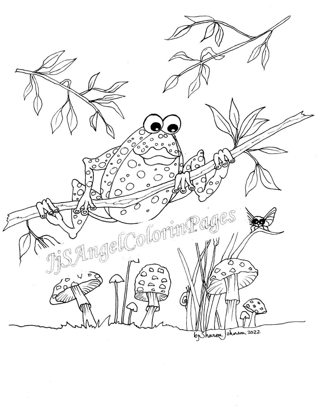 Frog, Cute, Coloring Page -just Hanging Around - Etsy