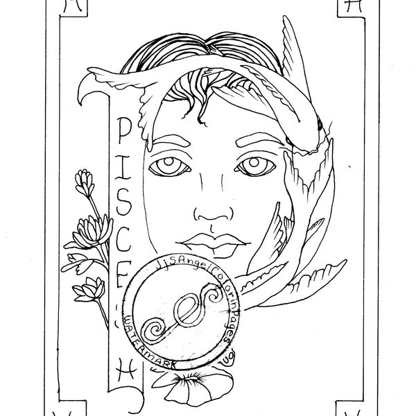 Pisces, Zodiac, Horoscope coloring page