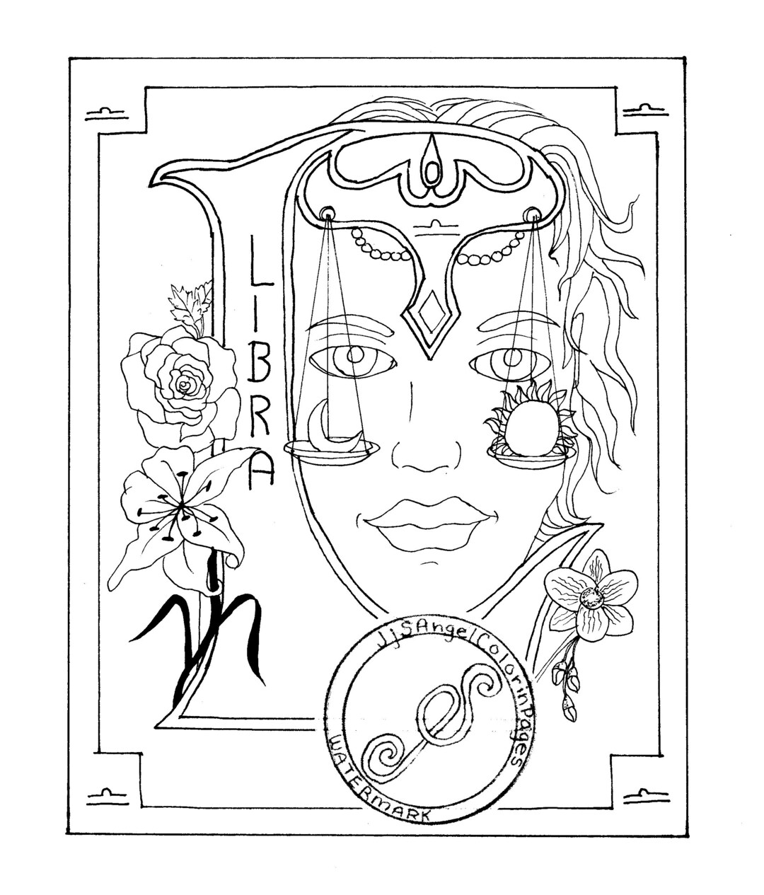 Libra Zodiac Horoscope Coloring Page Etsy