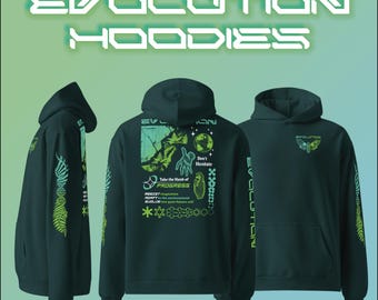 Evolución - Sudadera con capucha de diseño gráfico brutalista