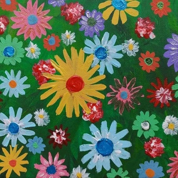 Gemälde, Blumen , Deko Wand Poster Kunterbunt ist die Wiese 20 × 30 cm