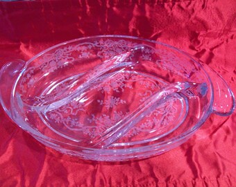 Vintage Fostoria Etched Divided Dish