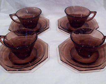 Hazel Atlas Moroccan Amethyst Cups and Saucers - Set of 4