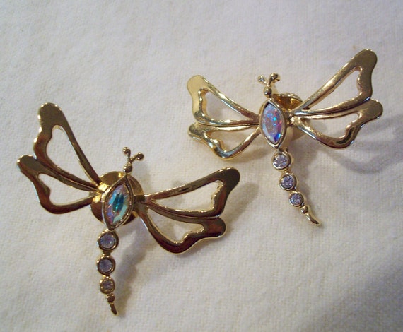 Pair of Avon Rhinestone Dragonfly Tack Pins - image 1