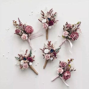 Dusky Pinks, Ivory, White, Wedding Buttonhole, Rustic (Dried, Silk Flowers) Bespoke, made-to-order, Corsage