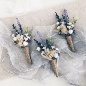 Lavender, Purple, Wedding Buttonhole, Rustic (Dried, Silk Flowers) Bespoke, made-to-order, Corsage