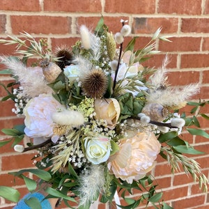 Wedding Bride Bouquet, Rustic (Dried, Silk Flowers) Bespoke, made-to-order, Pampas, Ivory, White (can do any colour)