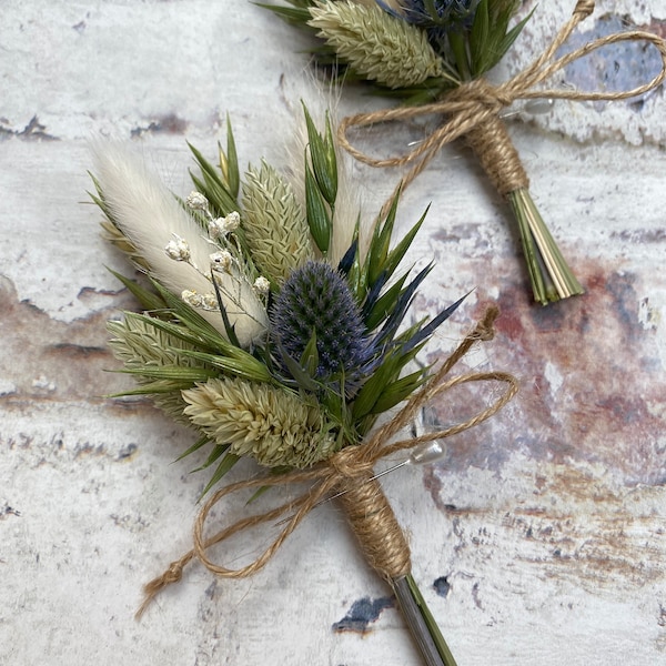 Dried Scottish Thistle, Wedding Buttonhole, Rustic, Bespoke, handmade-to-order, Corsage
