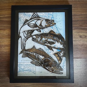 Florida Inshore Slam, Redfish Snook Spotted Sea Trout– Fishing Decor, Inshore Fishing Gift for Him, 11x14 Fishing Art or Tournament Trophy