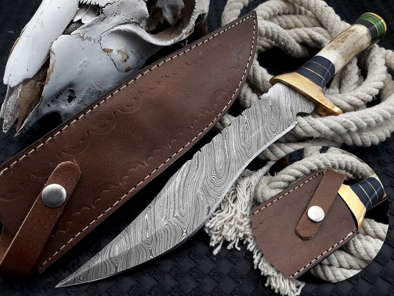 12 Handmade Custom Bowie Knife Sheath Damascus Hunting Etsy