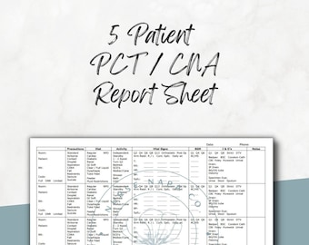5 Patient Pct/Cna Report Sheet Bundle, Certified Nurse Assistant, HIGH QUALITY, Brain Sheet, Vital Signs, Travel Tech, Medsurg, Pcu