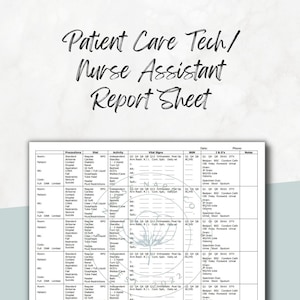 Patient Care Tech/Nurse Assistant Report Sheet, Multiple Patient Care Management, HIGH QUALITY, Pct, Cna, Shift Report, Vital Signs, MedSurg