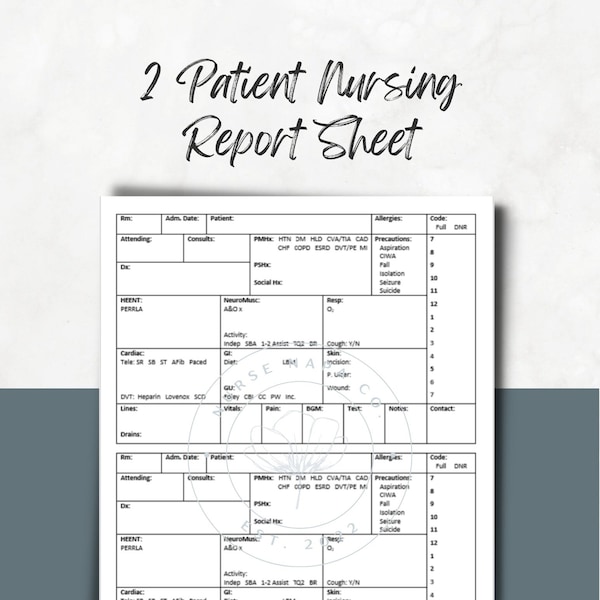 Nurse Report Sheet Etsy