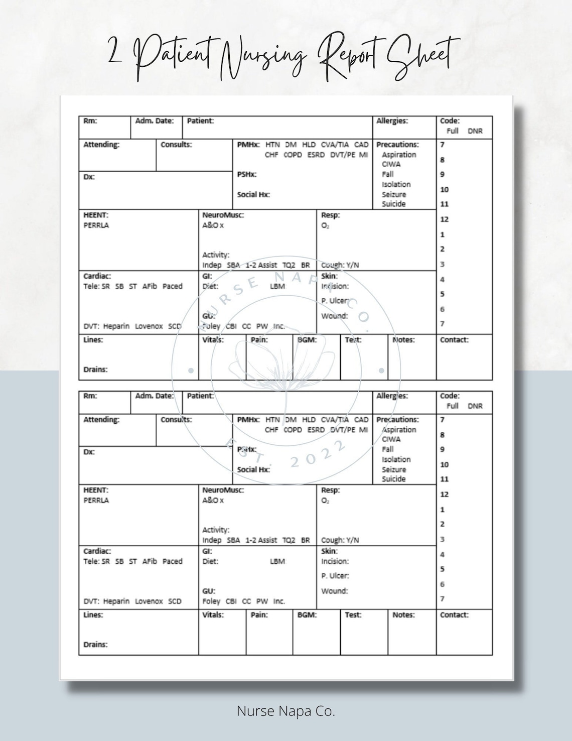 2 Patient Nursing Report Sheet Version 1 RN Patient - Etsy