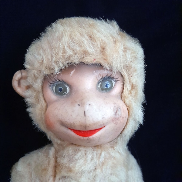 Vintage articulado peluche descarado mono juguete