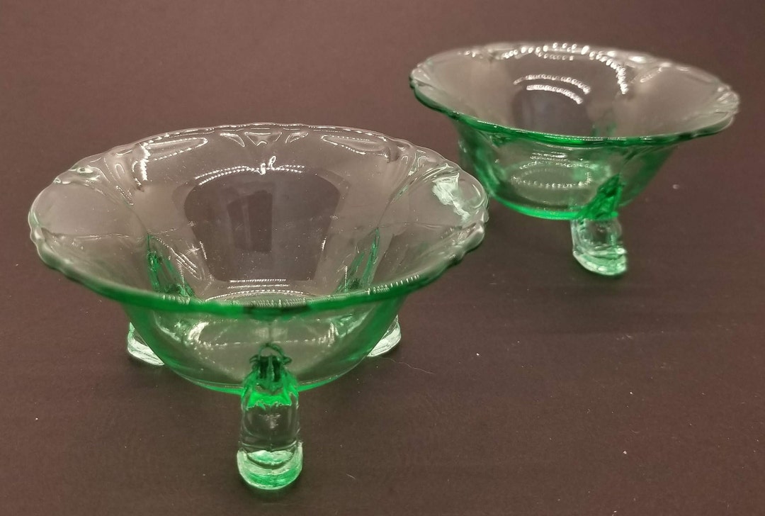 Pair of Footed Green Heisey Nut Bowls Etsy