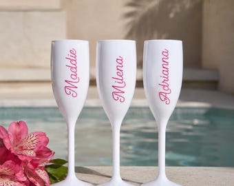 Vacation Inspired Bachelorette Custom Champagne Flutes, Love Bridal Gifts, Island Cups