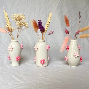 Daisy Handmade Mini Bud Stem Vase Pastel Pink Gift Floral Home Decor Porcelain Vase Ornament Clay Puffy Flowers Barbie Inspired