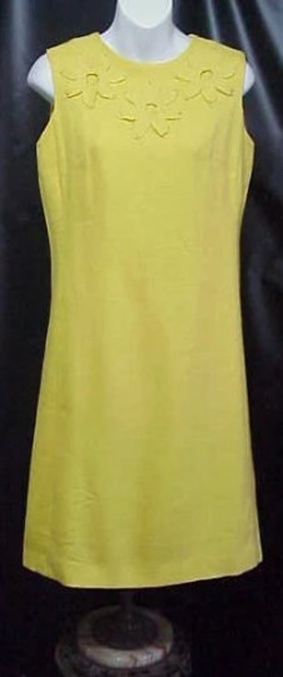 1960's Yellow Linen Dress Designer Gale Mitchel S… - image 1