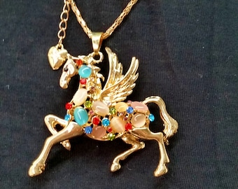 Pegasus Pendant Necklace, Iconic Designer Betsey Johnson Signed Necklace, New Old Stock Vintage Designer Necklace, Great for Giving