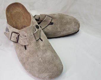 Birkenstock Mens Boston Taupe Suede Slip On EU 44 US 11 Germany NOS