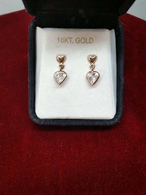 10K Gold & Moissanite Heart Earrings, Vintage Spar