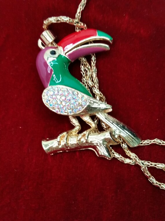 Exotic Bird Diamante Pendant Necklace, Iconic Des… - image 3