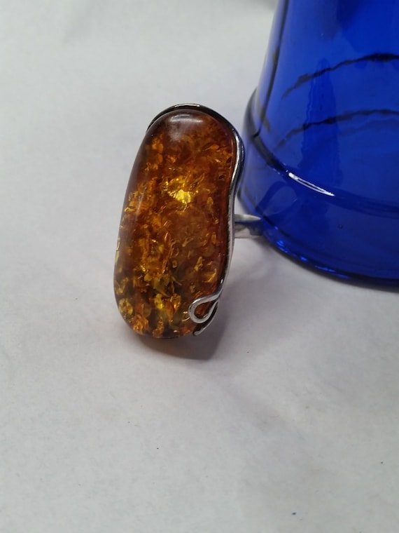 Massive Amber & Sterling Ring c1960 Denmark, Mid C