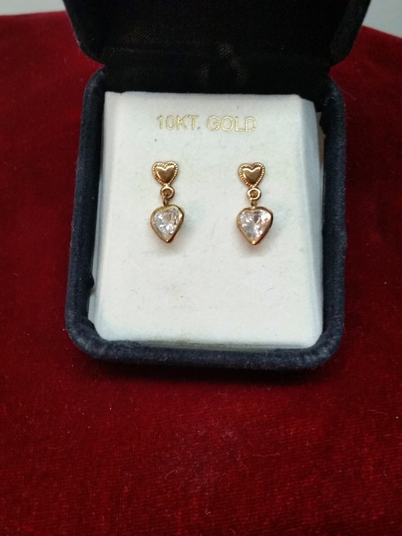 10K Gold & Moissanite Heart Earrings, Vintage Spa… - image 2