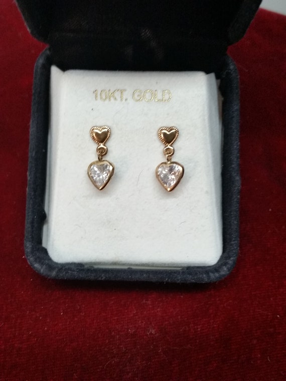 10K Gold & Moissanite Heart Earrings, Vintage Spa… - image 3