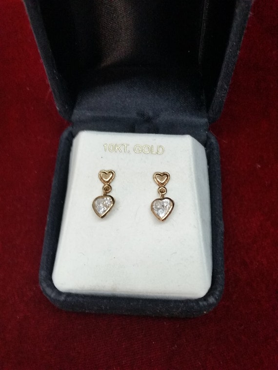 10K Gold & Moissanite Heart Earrings, Vintage Spa… - image 4