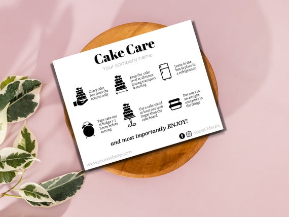 Cake Care Card Instructions Template Printable Cake Guide Editable