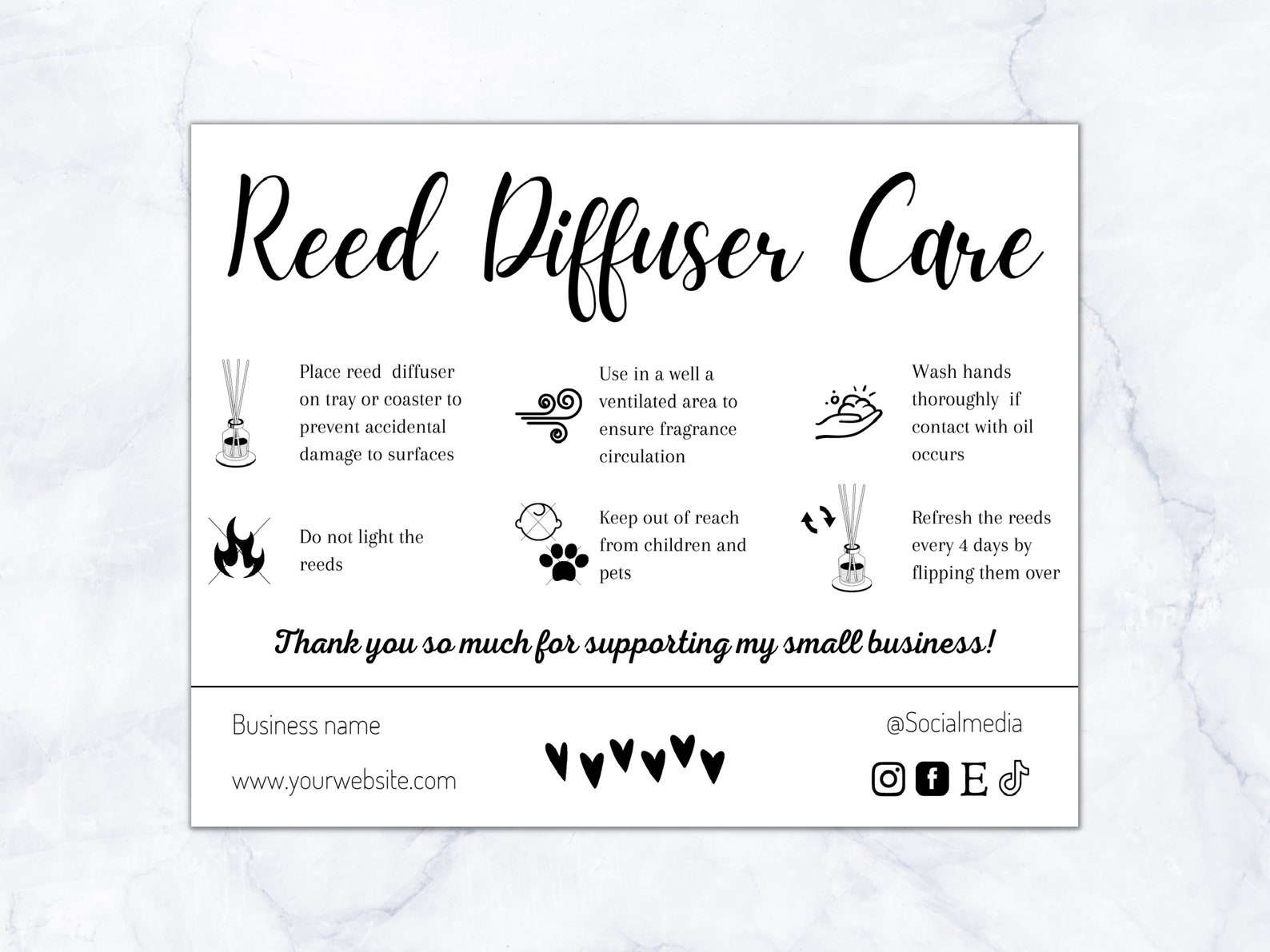 Reed Diffuser Care Card Template Editable Reed Diffuser Care