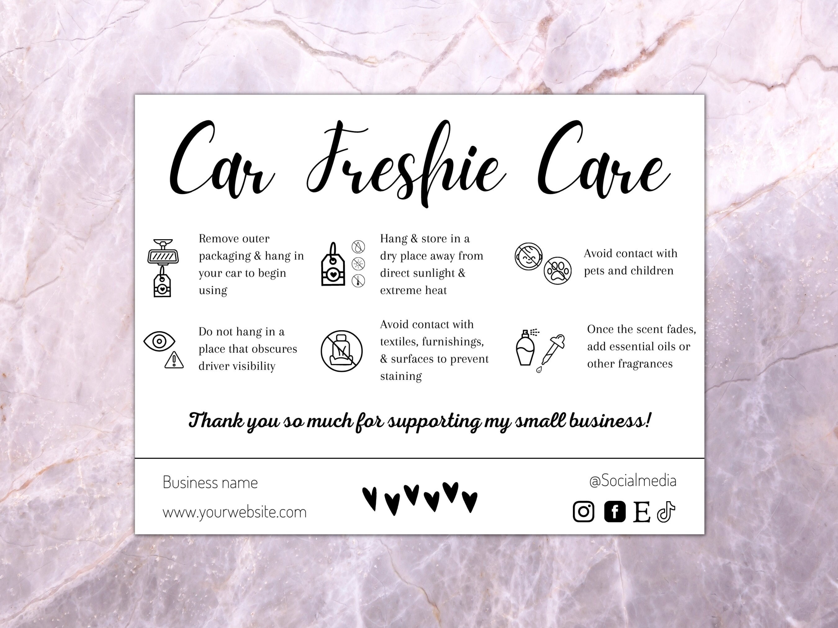 Car Freshie Care Card - Instructions To Include With Car Freshies