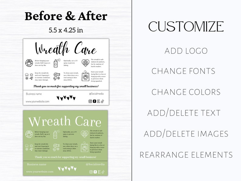 Wreath Care Card, Wreath Making Care Template, Wreath Instructions