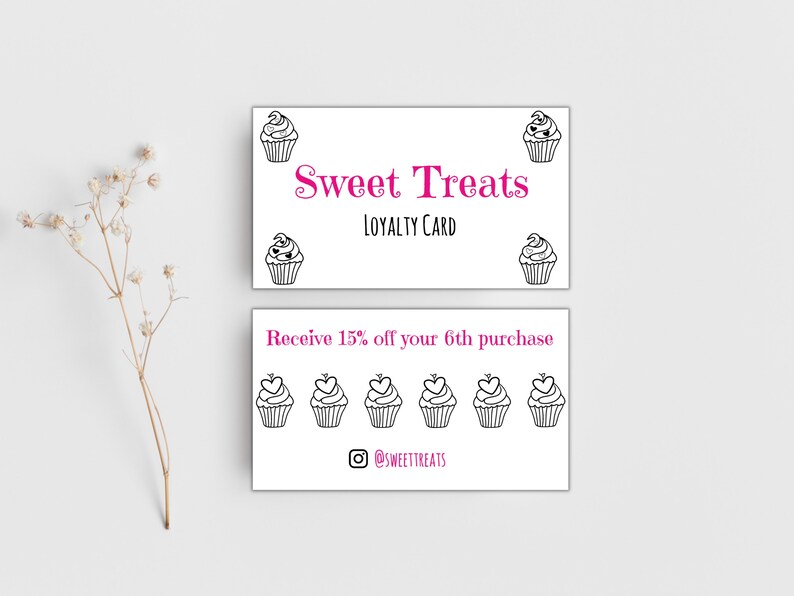 Editable Bakery Loyalty Card Template Cupcake Cake Sweets Business Card